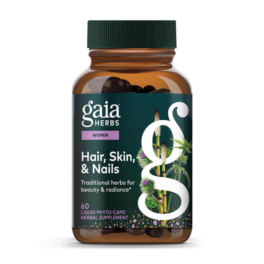 Gaia Herbs Hair, Skin & Nails - Συμπλήρωμα για την υποστήριξη της υγείας του δέρματος, των μαλλιών και των νυχιών * - Ασταξανθίνη, Horsetail, Gotu Kola & Burdock - 60 Vegan Liquid Phyto-Capsules (30 Services)