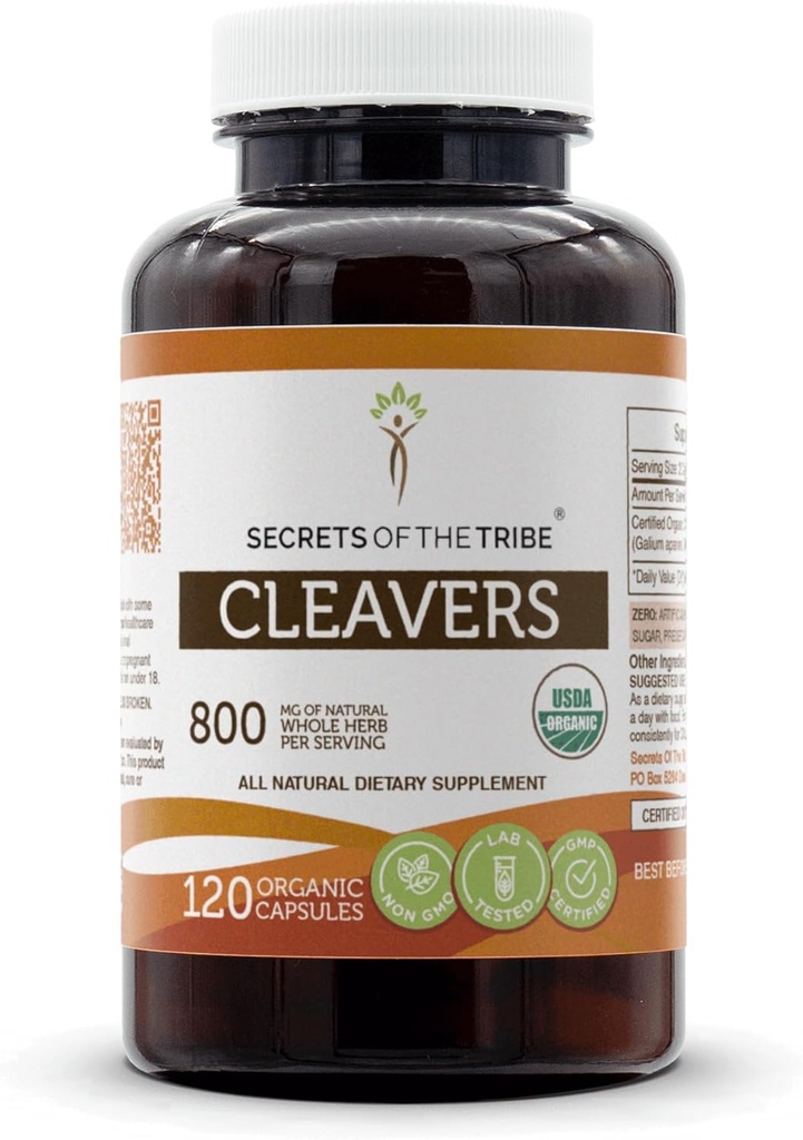 Secrets of the Tribe Cleavers USDA Organic | Made with Vegetarian Capsules and Certified Organic Cleavers (Galium aparine) Dried Herb (120 Capsules)