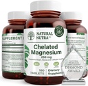 Natural Nutra Chelated Magnesium Oxide 250 mg - Υψηλή Απορρόφηση για Ισχυρά Οστά, Υγεία της Καρδιάς, Ενεργειακά Ενισχύστε, Χωρίς Γλουτένη, Μη- ΓΤΟ, 180 Δισκία (2 Συσκευασία) σε BPA- Free Ανακυκλώσιμα Γυάλινα Μπουκάλια