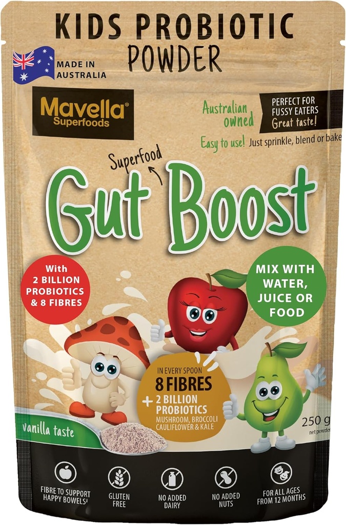 Kids Probiotic Powder Gut Boost – Daily Digestive & Immune Support with Fiber for Children Toddlers, Vanilla Flavored Fiber Supplement, Easy Mix for Constipation & Gut Health 8.82oz(250g)
