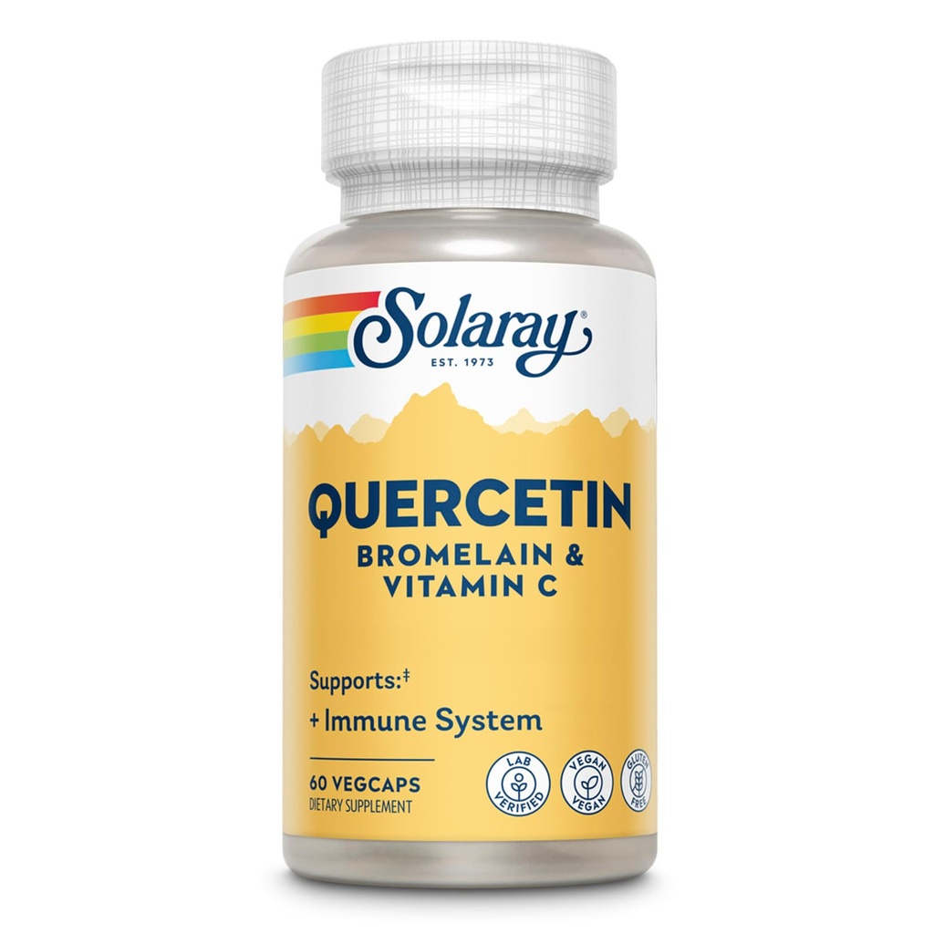 SOLARAY Quercetin με Βρομελαίνη και Βιταμίνη C - Συμπλήρωμα Ανοσολογικής Υποστήριξης - Αντιοξειδωτικό και Καρδιολογικό Σύμπλεγμα Υγείας με Quercetin 500mg και 1235mg VIT C - Vegan, 60-Day Εγγύηση, 30 Serv, 60 VegCaps