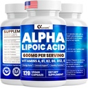 Alpha Lipoic Acid 600mg, ALA συμπλήρωμα για την ενίσχυση της ενέργειας, ανοσοποίηση υποστήριξη, υγιή λειτουργία, και ενισχυμένη απορρόφηση, R-Alpha Lipoic Acid με τις βασικές βιταμίνες, 120 κάψουλες