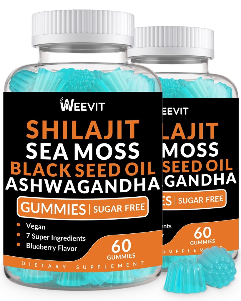 Shilajit Sea Moss Ashwagandha Gummies με Turmeric, Μαύρο Έλαιο Σπέρματος, Βιταμίνη C D για άνδρες & γυναίκες, Shilajit και Ashwagandha Gummy, Όλα σε 1 Συμπληρώματα για ανοσοποίηση, απορρόφηση & ενεργειακή υποστήριξη