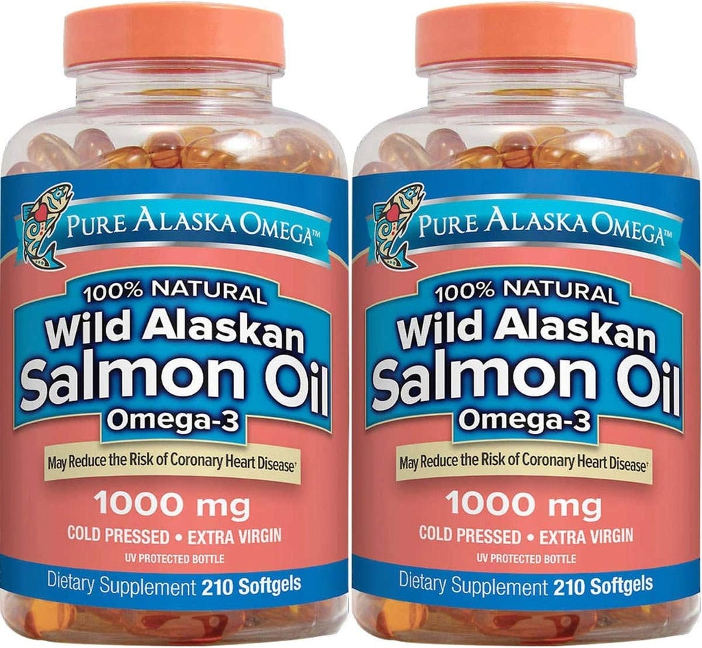 Αμιγής Omega-3 της Αλάσκας Wild Salmon Oil 1000mg Softgels 2 συσκευασίες (210-Count κάθε)