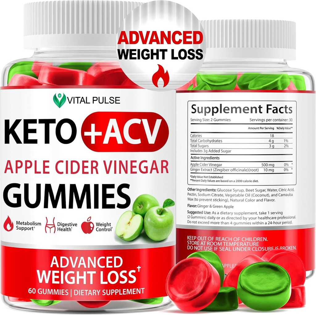 Keto ACV Gummies Advanced Weight Loss - ACV Keto Gummies for Weight Loss Gummy Supplement for Women and Men - Detox - Μηλίτη Ξίδι μήλου - Apple Flavor