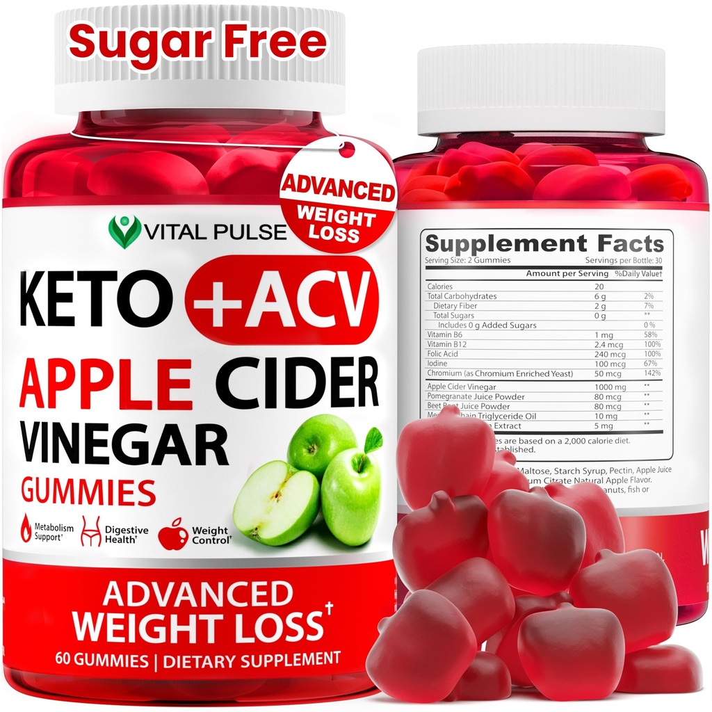 Keto ACV Gummies Advanced Weight Loss - Sugar Free ACV Keto Gummies - Gummy Supplement for Women and Men - Detox - Apple Cider Vinegar - Apple Flavor
