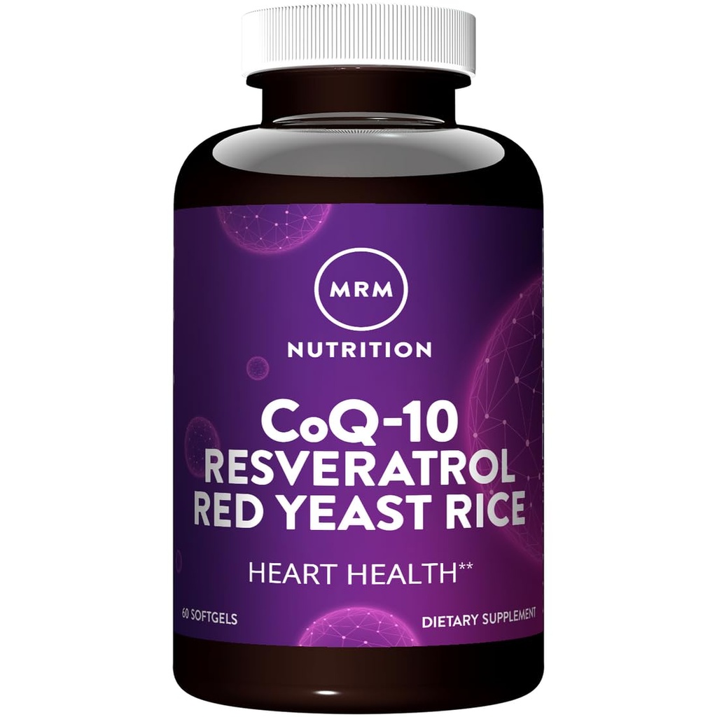 MRM Nutrition Coq‑10 Resveratrol Red Yeast Rice - Fermented CoQ-10, Trans‑Resveratrol & Red Yeast Rice, Natural Cardiovascular & Antioxidant Support for Women & Men, Gluten‑Free - 30 Servings