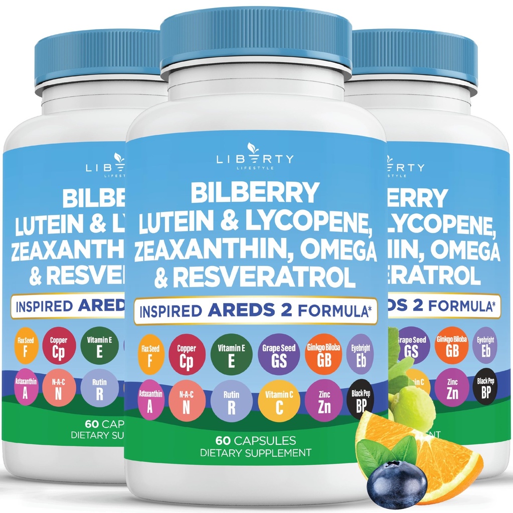 Βιταμίνες για την υγεία των ματιών με Bilberry, Lutein & Zeaxanthin, Lycope, Resveratrol, εκχύλισμα σπόρων σταφυλιών Ασταξανθίνη- AREDS 2-180 κάψουλες