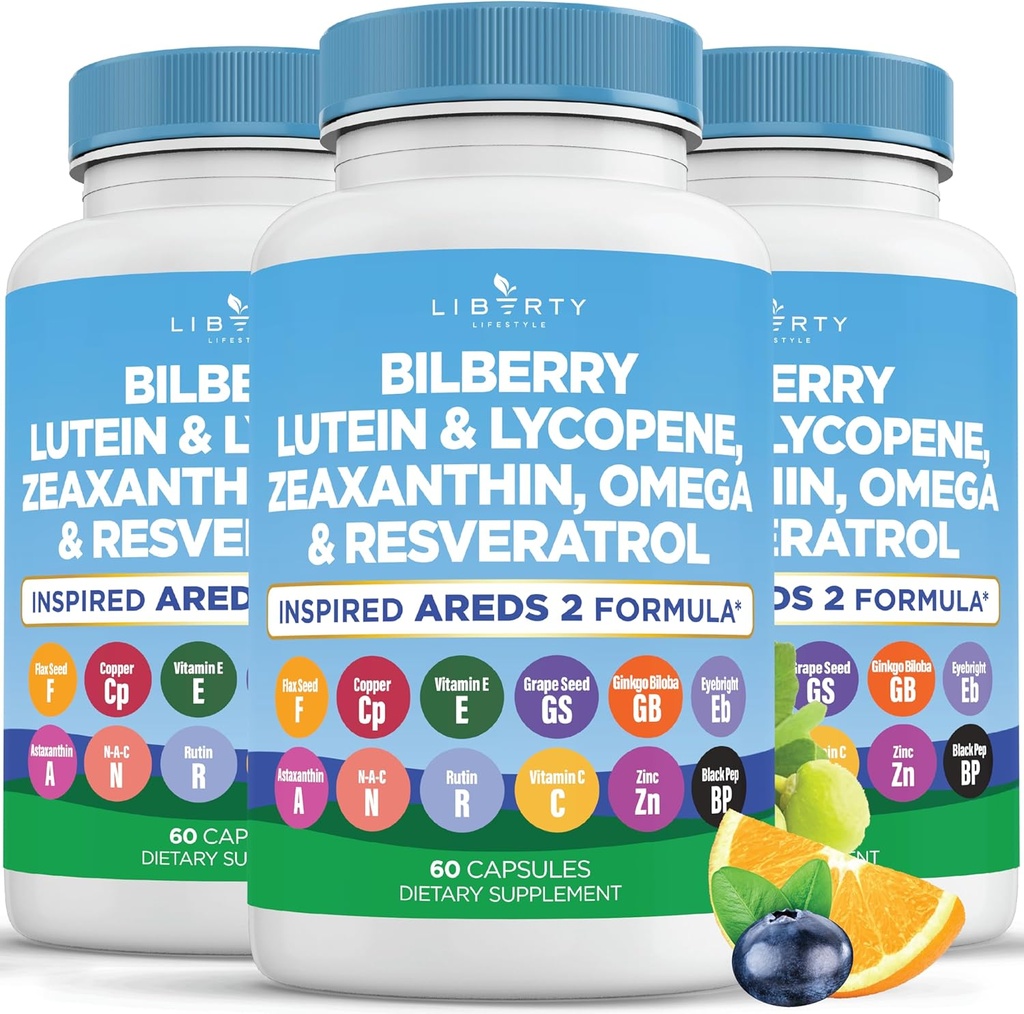 Βιταμίνες για την υγεία των ματιών με Bilberry, Lutein & Zeaxanthin, Lycope, Resveratrol, εκχύλισμα σπόρων σταφυλιών Ασταξανθίνη- AREDS 2-180 κάψουλες