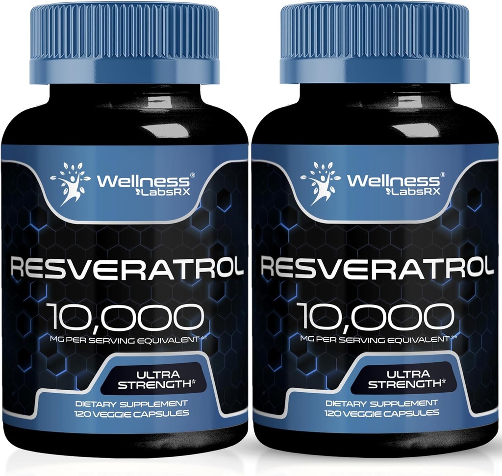 WELLNESS LABSRX Resveratrol 1000mg Capsules - 240 Count - Japanese Knotweed Extract Resveratrol - Pack of 2