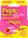 Pepto Bismol Pocket Chewable Tables for Nausea, Heartburn, Indigesion, Upset Stomach, and Diarrhea - 5 Symptom Fast Relief, Cherry Flavor 24 ct
