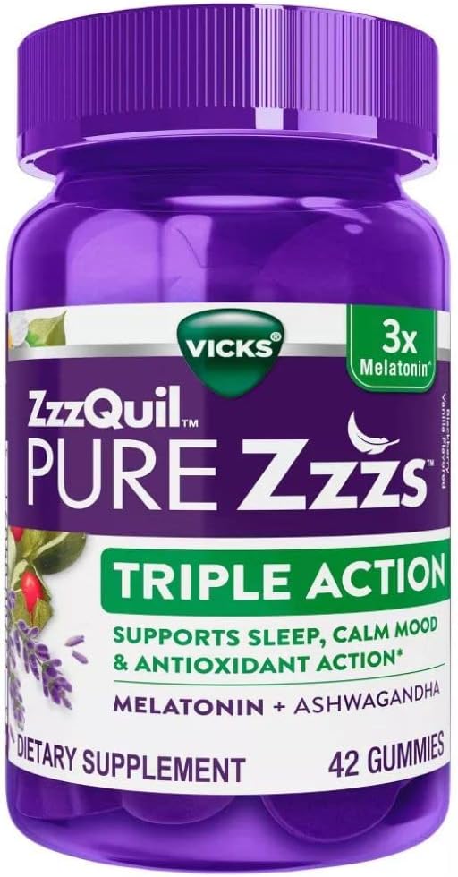 ZzzQuil Pure Zzzs Triple Action Gummy Melatonin Sleep Supplement, 21 Count (Pack of 2), 42.0 Count