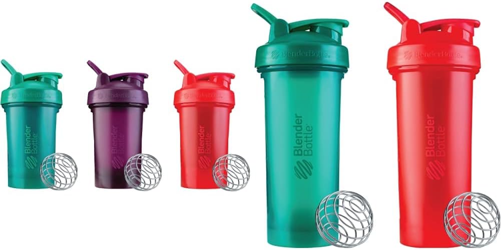 BlenderBottle Classic V2 20-Ounce Shakeer Μπουκάλι, 3-Pack: Κόκκινο, Πράσινο, και Plum & Κλασικό V2 Shaker Μπουκάλι Ιδανικό για Πρωτεΐνη Shakes και Προπόνηση, 28-Ounce (2 Pack), Κόκκινο, Πράσινο