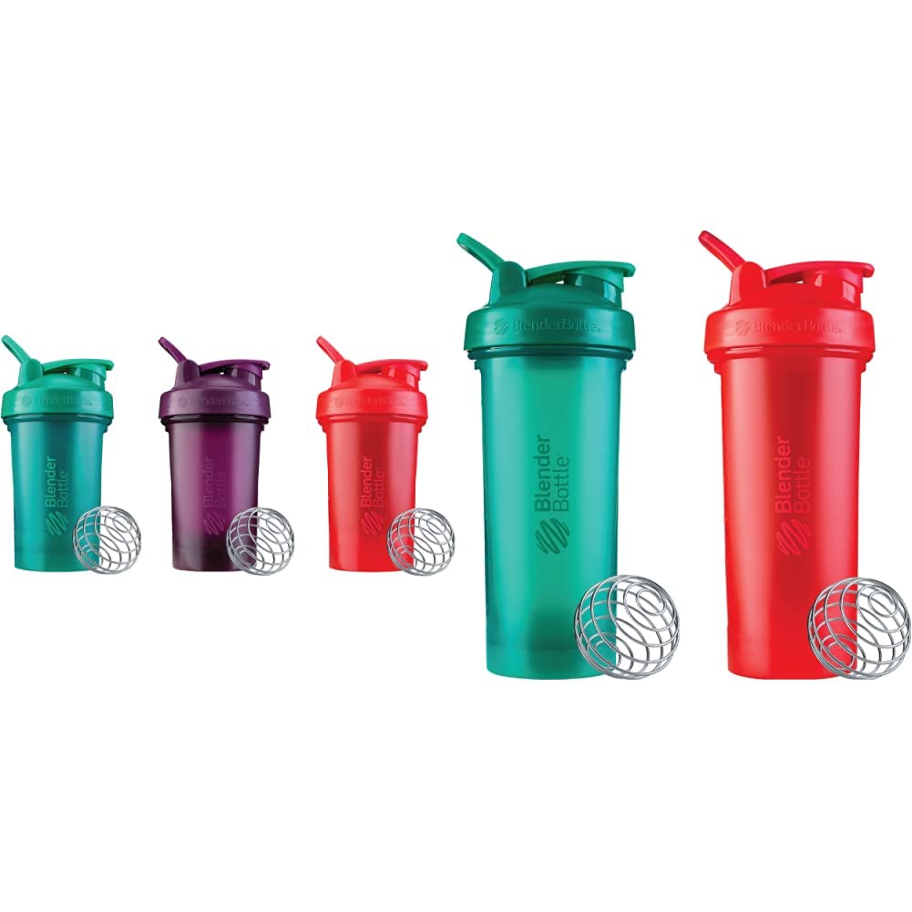 BlenderBottle Classic V2 20-Ounce Shakeer Μπουκάλι, 3-Pack: Κόκκινο, Πράσινο, και Plum & Κλασικό V2 Shaker Μπουκάλι Ιδανικό για Πρωτεΐνη Shakes και Προπόνηση, 28-Ounce (2 Pack), Κόκκινο, Πράσινο