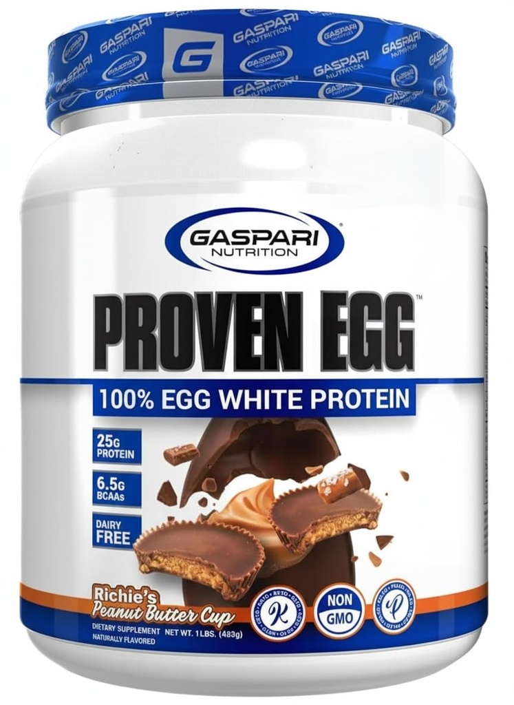 Gaspari Nutrition Proven Egg, 100% Egg White Protein, 25g Protein, Keto Friendly, Dairy Free, Lactose Free, Soy Free (1lb, Peanut Butter)