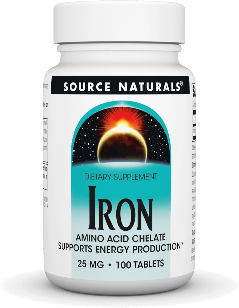Πηγές Naturals Iron, Amino Acid Chelate - Συμπλήρωμα διατροφής που υποστηρίζει την παραγωγή ενέργειας - 100 δισκία
