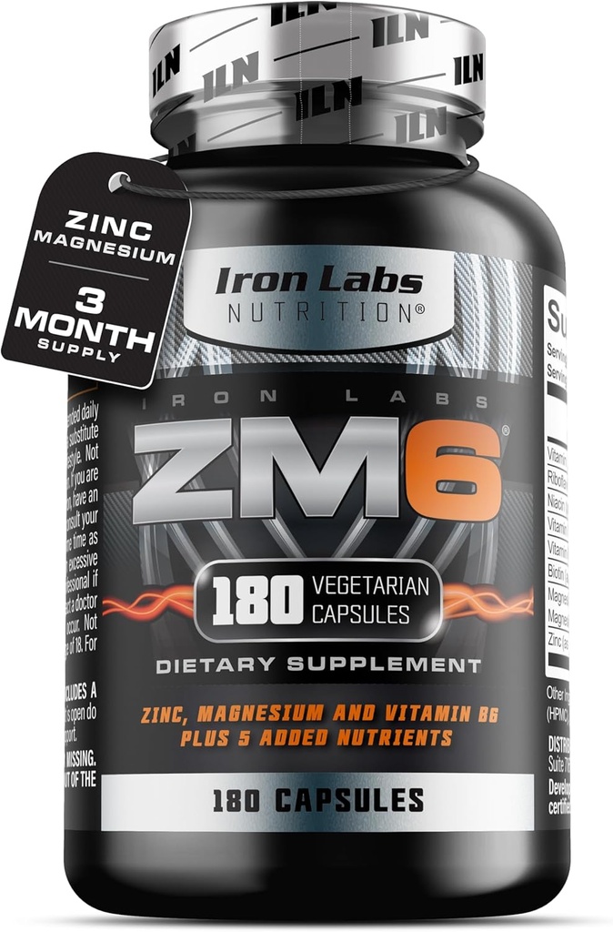 Iron Labs ZM6 – 3μηνη προσφορά – Συμπλήρωμα ασπαρτικού μαγνησίου ψευδάργυρου – 180 κάψουλες χορτοφάγων – Συμπληρώματα μαγνησίου και ψευδαργύρου για άνδρες και γυναίκες