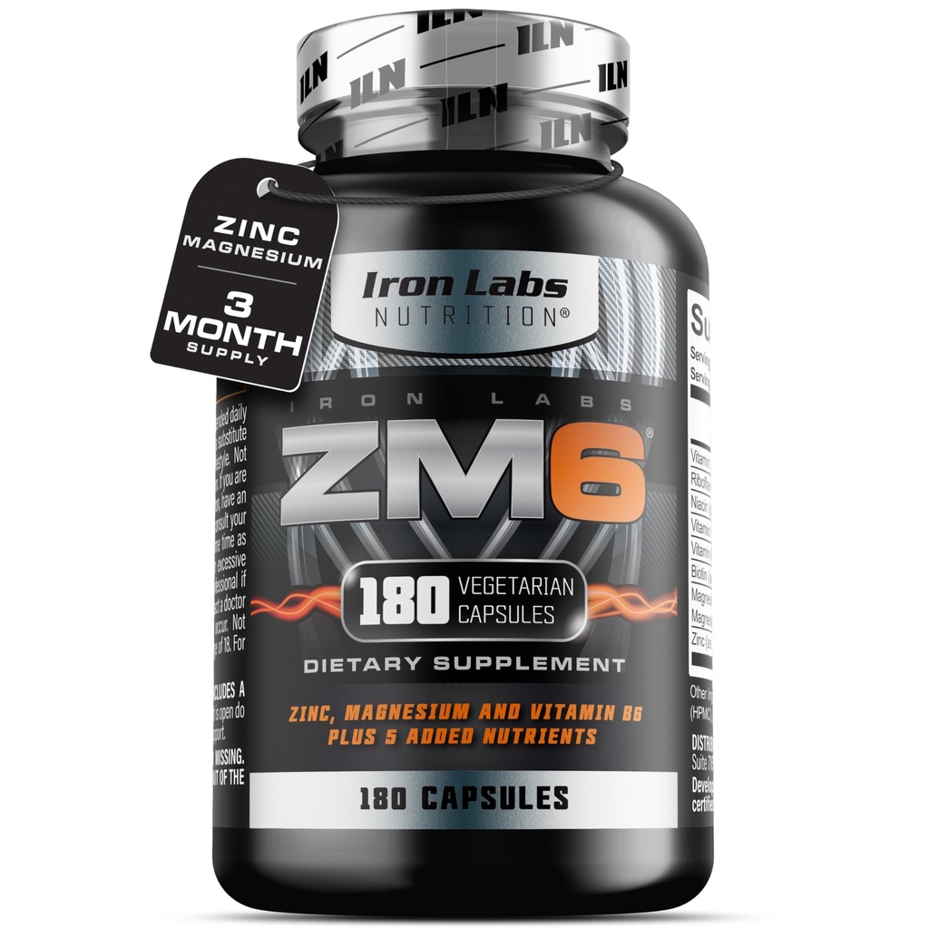 Iron Labs ZM6 – 3μηνη προσφορά – Συμπλήρωμα ασπαρτικού μαγνησίου ψευδάργυρου – 180 κάψουλες χορτοφάγων – Συμπληρώματα μαγνησίου και ψευδαργύρου για άνδρες και γυναίκες