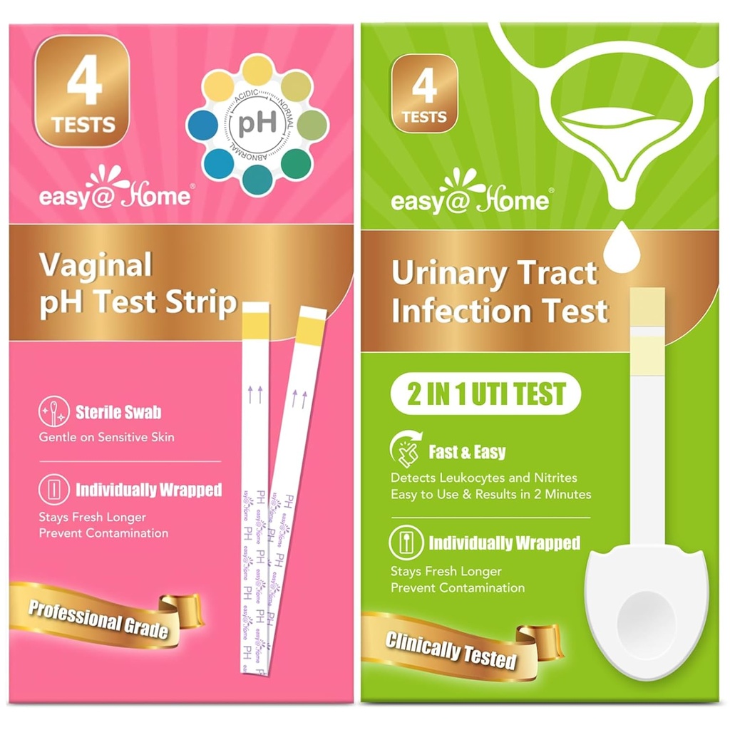 Easy@Home Κολπικές ταινίες δοκιμής pH & Κιτ δοκιμών UTI (8 κόμης): Μόλυνση ζύμης, BV, δοκιμές UTI για γυναίκες, γρήγορα αποτελέσματα ακριβείας, 4 ούρα Φυλλαδική λοίμωξη και 4 τεστ για την υγεία του θηλυκού pH