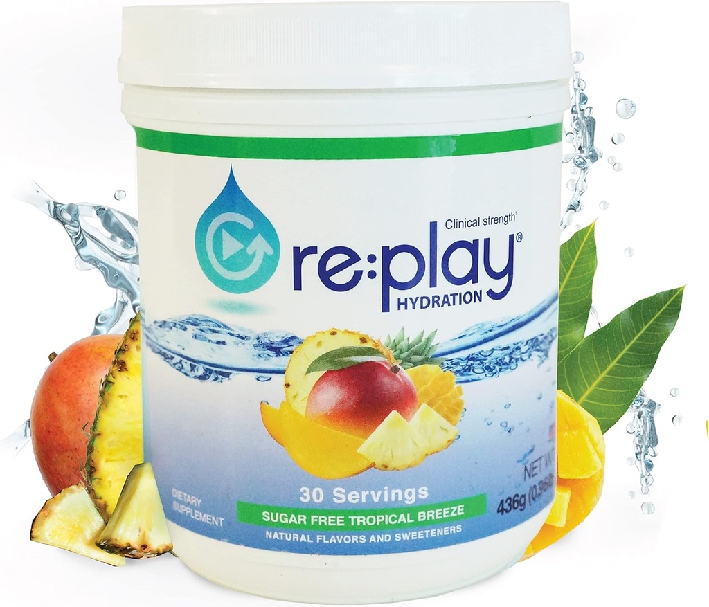 Re:Play Hydration Recovery Drink Powder, Sugar Free Tropical Breeze - 436g μπανιέρα, 30 εξυπηρετούν