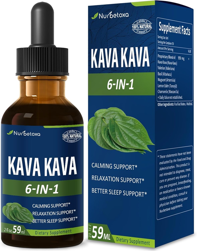 Kava Kava Root Extract σταγόνες για την υποστήριξη ηρεμίας και χαλάρωσης, φυσικό βοτανικό μείγμα συμπλήρωμα βαφής για καλύτερη υποστήριξη ύπνου με βαλεριάνα ρίζα, βάλσαμο λεμόνι και χαμομήλι. 2oz