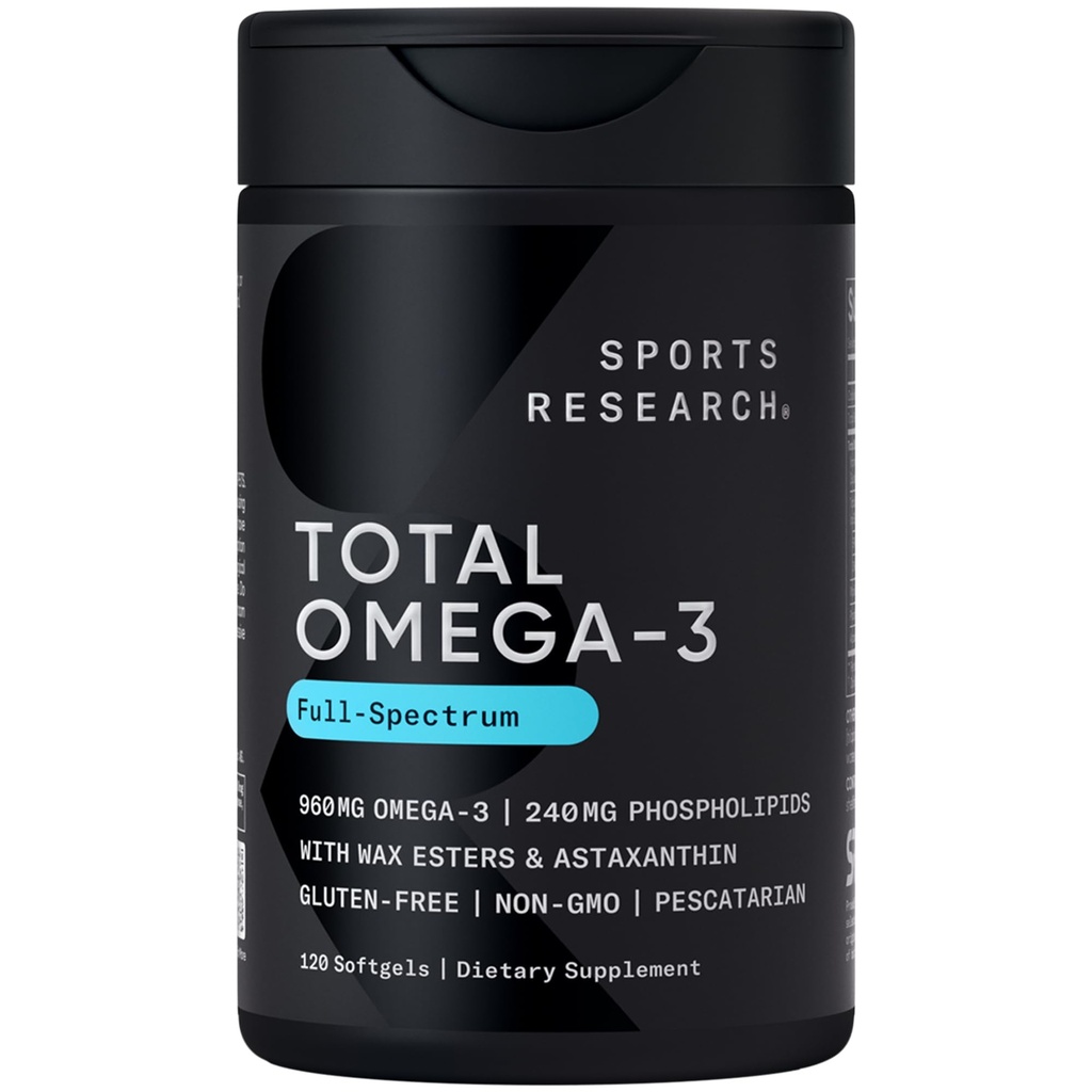 Sports Research® Total Omega-3 Fish Oil 2200mg - Κατασκευασμένο από κριλ Ανταρκτικής w/Astaxanthin, Wild Sockeye Salmon & Alaska Pollock - 960mg EPA & DHA - 120 Softgels