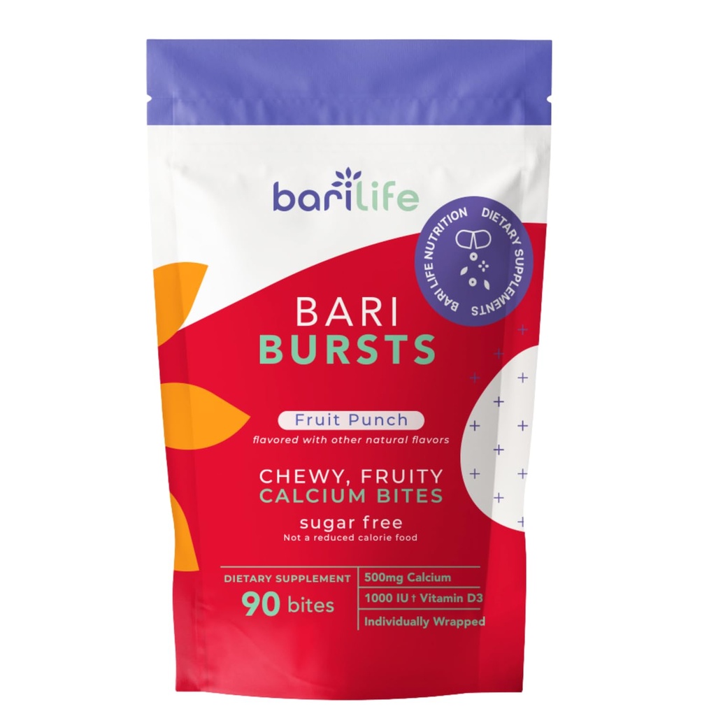 Calcium Citrate Bariatric Calcium Chews with 1000 IU Vitamin D3 - Ideal for Bariatric Patients - BariBurst by Bari Life (Fruit Punch)