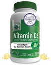 Health Thru Nutrition Vitamin D3 5000iu 360 Mini Softgels for Maximum Benefit Year Supply | 125mcg Cholecalciferol | 3rd Party Tested | Non-GMO USP Grade in Organic EVOO | Immune Health Support