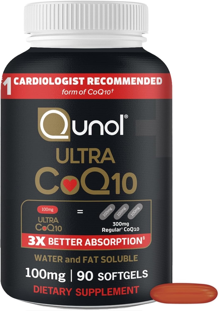 Qunol Ultra CoQ10 100mg Softgels- 3x Better Absorption, Antioxidant for Heart Health & Energy Production, Coenzyme Q10 Vitamins and Supplements, 3 Month Supply, 90 Count