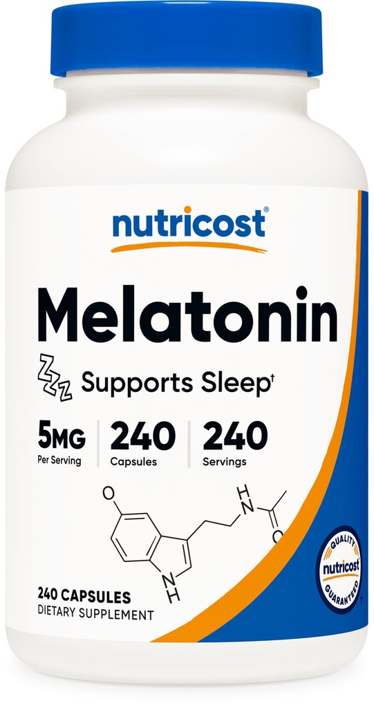 Nutricost Μελατονίνη 5mg, 240 Κάψουλες - 5mg ανά υπηρεσία, Μη ΓΤΟ, Χωρίς γλουτένη