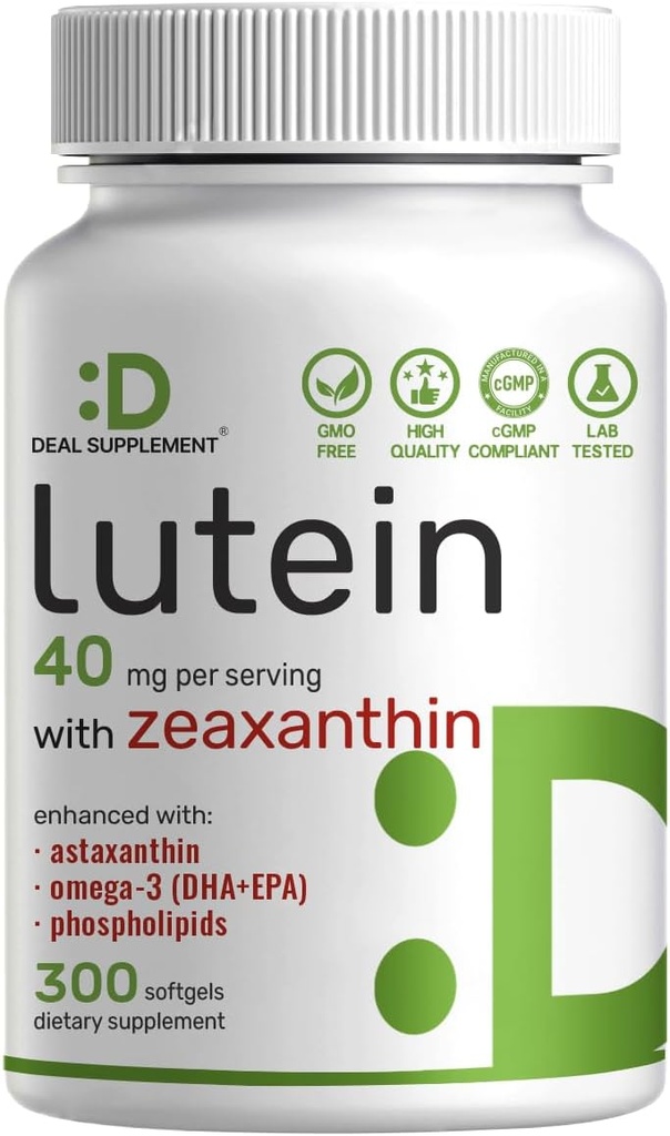 Lutein and Zeaxanthin Supplements, 40mg Per Serving, 300 Softgels