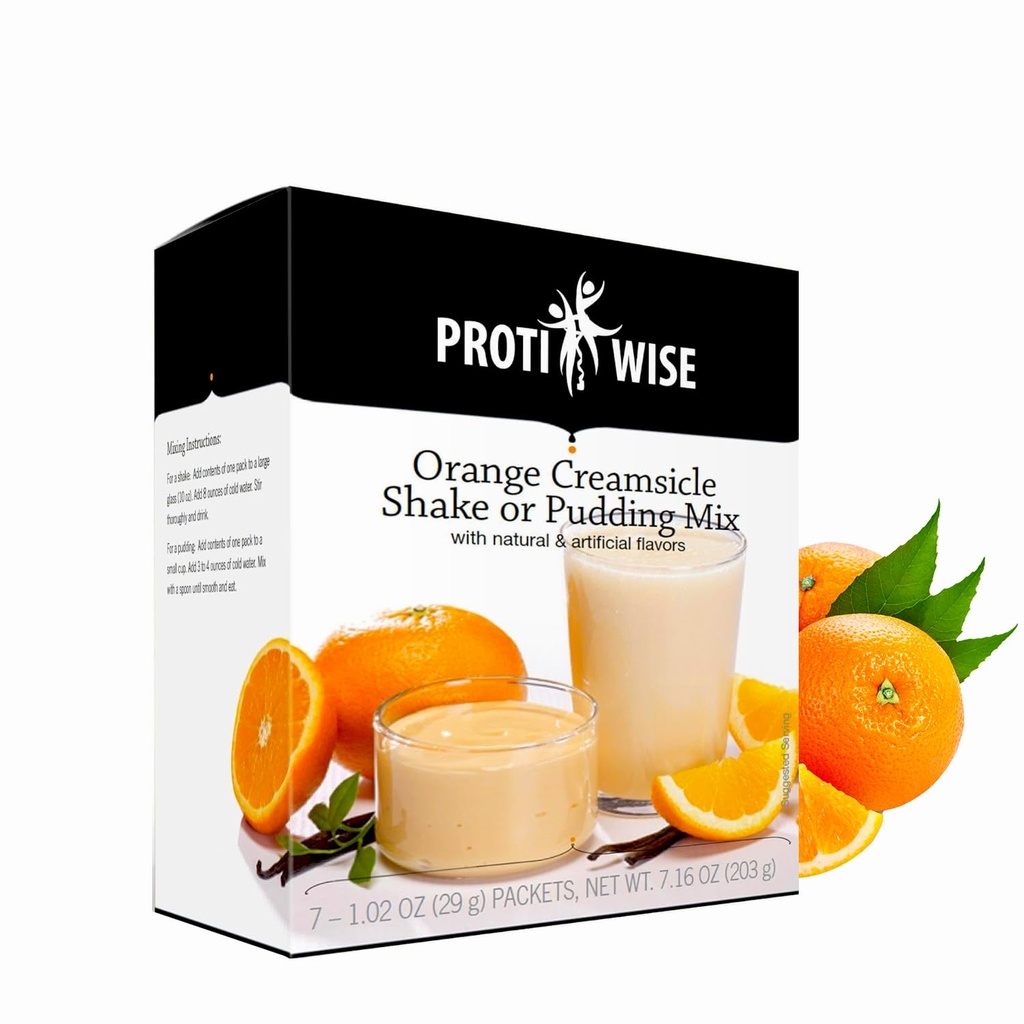 ProtiWise High Protein Shake & Pudding Mix | 15g Protein, Low Fat, Low Calorie, Low Sugar | Gluten Free KETO Diet | Meal Replacement for Hunger Control | Orange Creamsicle | 7/Box
