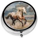 Horse Printed Round Pill Organizer with 3 Compartments, Portable Mini Pill Box Pill Case for Medicine, Vitamin, Fish Oil, Συμπληρώματα
