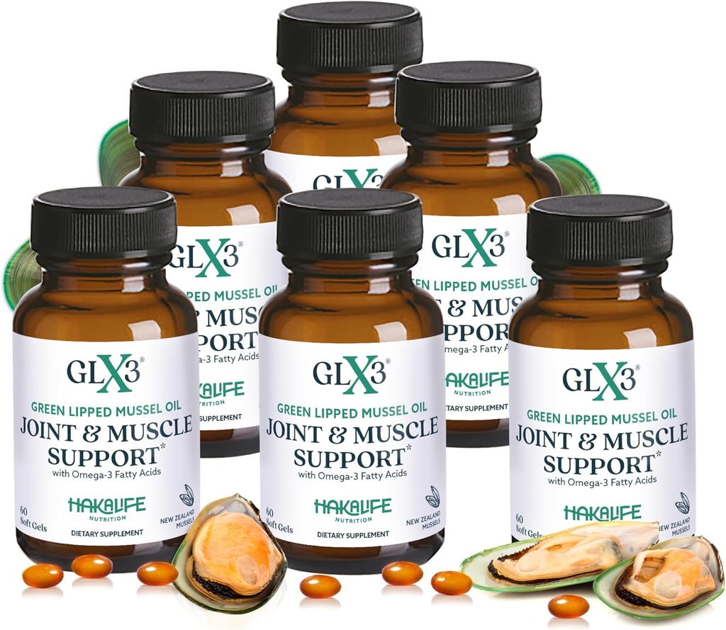 GLX3 Extra Strength Green Lipped Mussel Oil Capsules - Long-Lasting Joint Comfort Supplement - Υποστήριξη για τους πόνους, λύπη - Φυσικά πλούσια σε Omega 3 & Chondroitin Sulfate 6 Pack