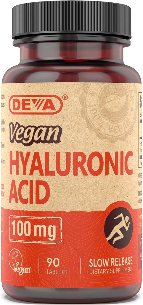 DEVA Διατροφή Vegan Hyaluronic Acid 100 mg - Μη ΓΤΟ & Μη Αιμολυτικά - 90 δισκία, 1- Pack