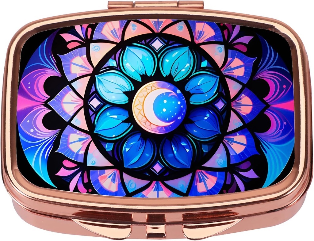Dynippy κουτί χάπι περίπτωση με καθρέφτη Retro Pocket 2 συσκευασία ιατρική περίπτωση χάπια βιταμίνης διοργανωτής για το πορτοφόλι τσέπης και τα ταξίδια (Rose Gold-Moon λουλούδι)