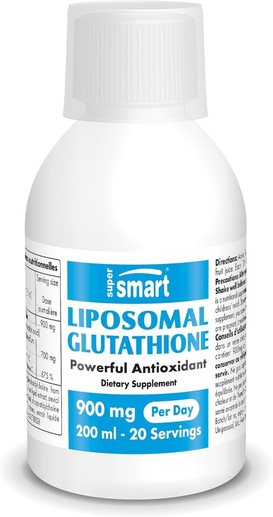 Supersmart - Liposomal Glutathione Liquid 900mg ανά ημέρα (Υψηλή Ικανότητα) - Υψηλή Βιοδιαθέσιμη μορφή γλουταθειόνης - Ενισχυμένο Αντιοξειδωτικό με Βιταμίνη C 