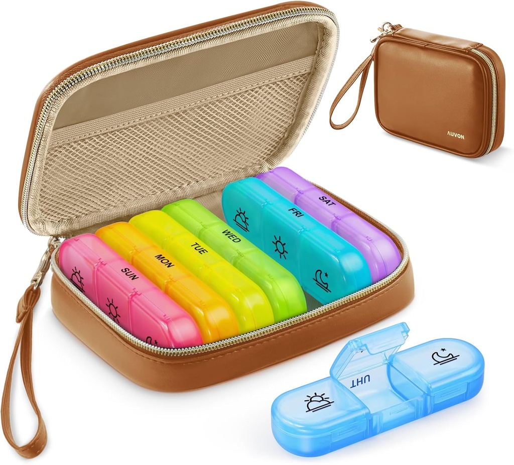 AUVON Weekly Pill Organizer 3 φορές την ημέρα, μεγάλο κουτί χάπια 7 ημέρα με μια τσάντα δέρματος PU, Protabel Travel Pill περίπτωση φαρμακευτική υπενθύμιση, Daily Pill Box 3 φορές την ημέρα για βιταμίνες, ιχθυέλαια, συμπληρώματα