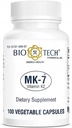 Bio-Tech Pharmacal MK-7 (Vitamin K2), 100 Vegetable Capsules – All-Natural Supplement – Supports Cardiovascular & Bone Health – No Dairy, Fish, Gluten, Peanut, Shellfish, GMOs, Kosher, Halal, & Soy –