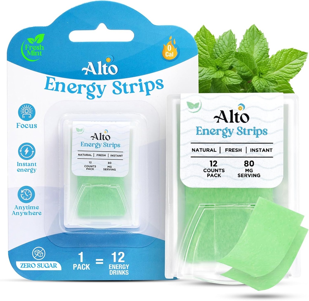 Alto Energy Strips with 80 mg Natural Caffeine per Serving – 10X Faster Absorption | 12 Deliciously Minty Strips ≈ 12 Energy Drinks | Energy and Focus Boost Anytime, Anywhere – 1 Pack