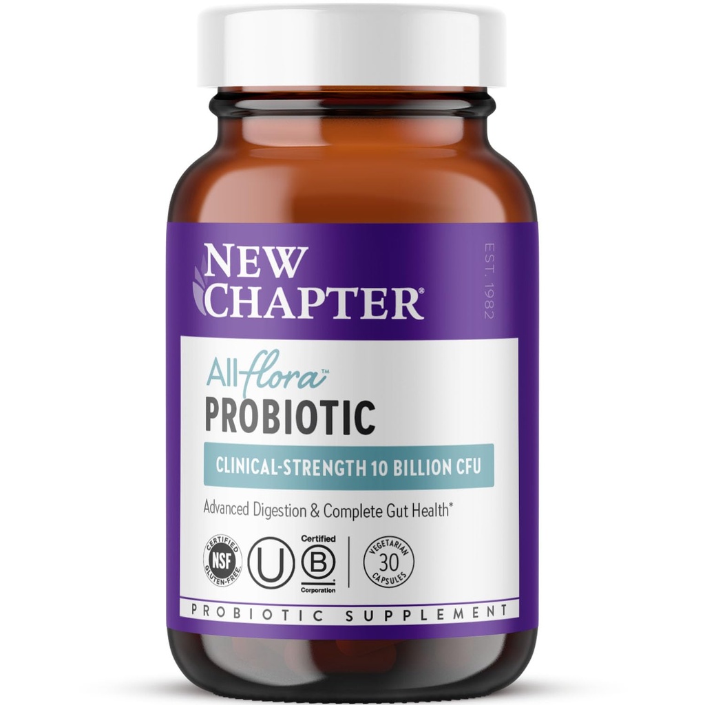 New Chapter Probiotic All-Flora - 30 ct (1 Μήνας Προμήθεια) για Σύνθετη Πέψη & Πλήρη Υγεία των Ούλων με Πρεβιοτικά + Μεταβιοτικά, Κλινικά Σπουδασμένα Στελέχη, 100% Vegan, Μη ΓΤΟ, Ράφι Σταθερό