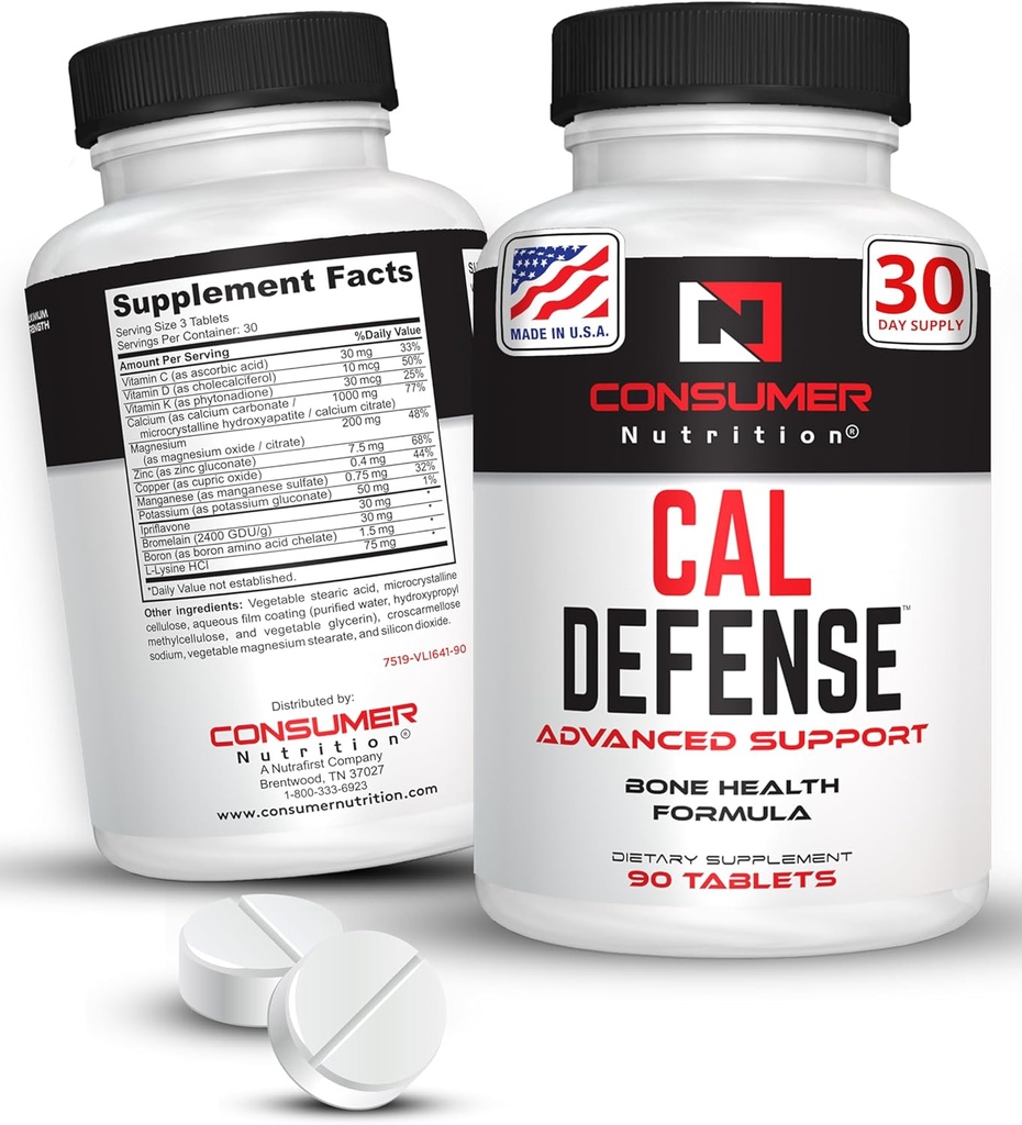 Builder Supplement - Cal Defense Bone Strength Ασβέστιο για γυναίκες & άνδρες - Με ασβέστιο με βιταμίνη D, C, K, Μαγνήσιο, Bromelain, & Ipriflavone για ισχυρότερα οστά 90 δισκία ασβεστίου