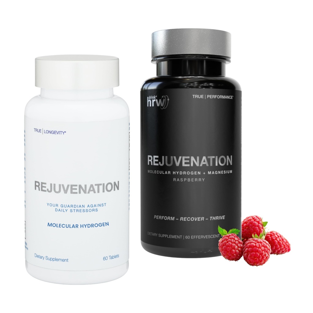 DRINK HRW Rejuvenation Unflavored Molecular Hydrogen Water Tablets (60ct) + Rejuvenation Raspberry Molecular Hydrogen Water Tablets (60ct)
