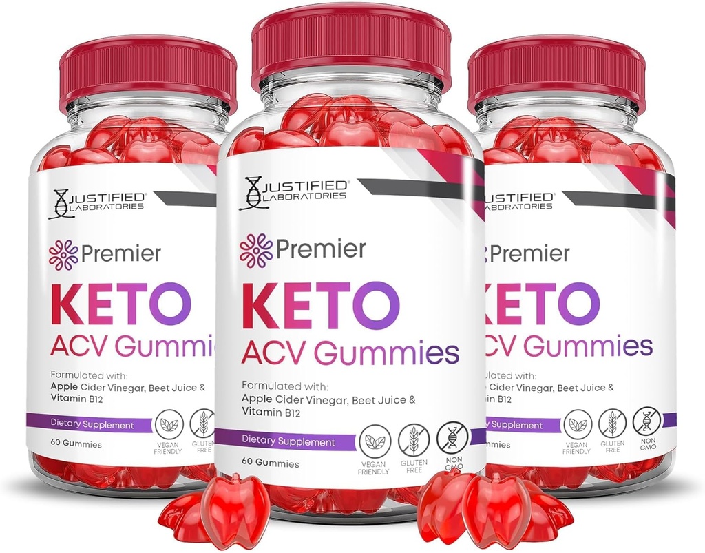 Justified Laboratories (3 Pack Premier Keto ACV Gummies Premier Keto Gummies Advanced 1000MG Apple Cider Vinegar Formated with Pomegranate Beet Juice Powder B12 Vegan Non GMO 180 Gummys
