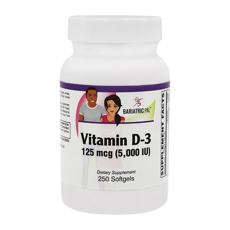 BariatricPal Vitamin D-3 125mcg (5000 IU) - Easy Swallow Vegetarian Softgels (250ct Bottle)