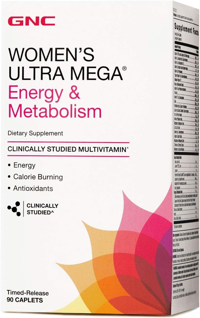 GNC Womens Ultra Mega Energy and Metabolism Multivitamin for Women, 90 Count, for Increased Energy, Metablism, and Calorie Burning