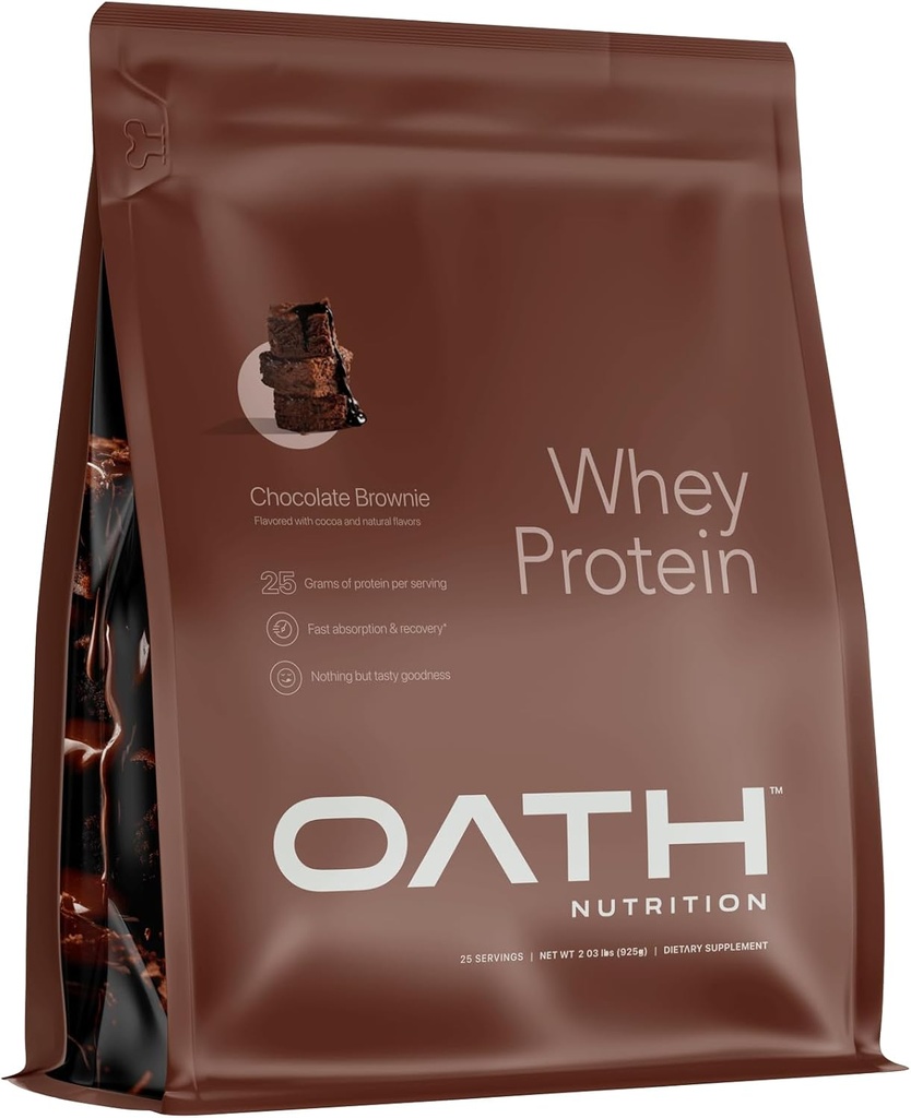 OATH NUTRITION Whey Protein Powder, Chocolate Brownie, 25 Grams of Protein and Only 1 Gram of Sugar per Serving, 2 lbs, 25 Servings