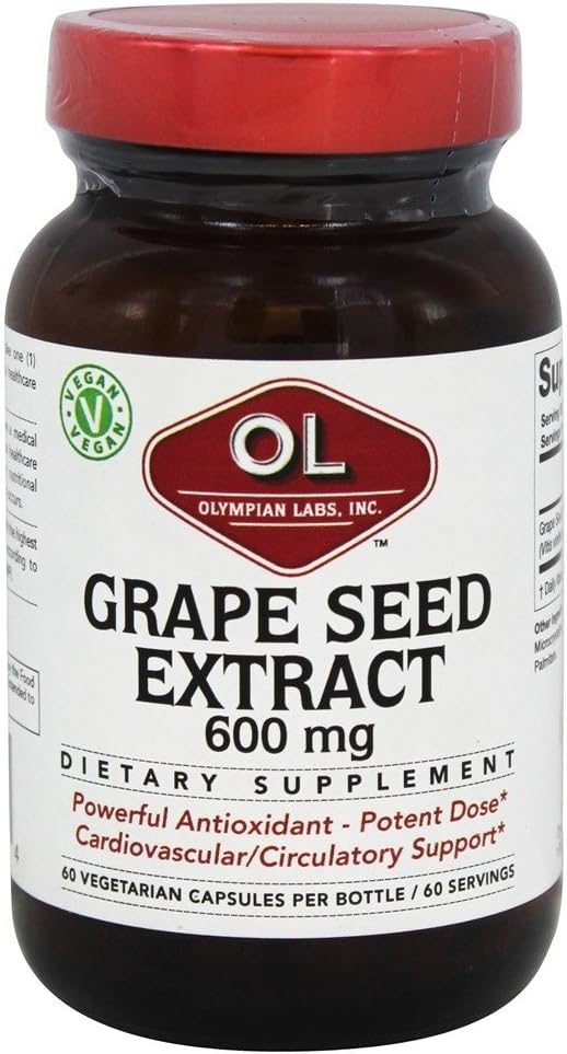 Olympian Labs Grape Seed Extract 600mg, Υποστηρίζει την καρδιά & την ανοσοποιητική υγεία, 60 Count