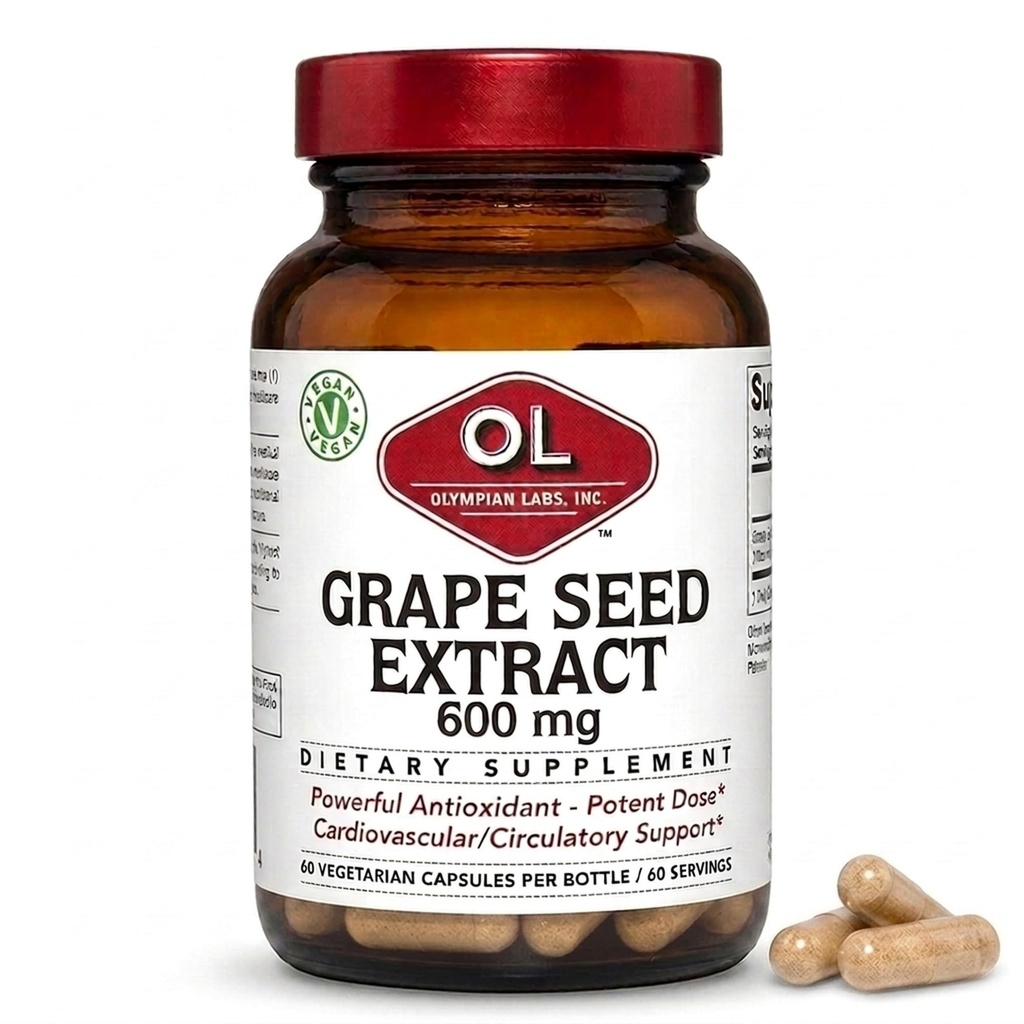 Olympian Labs Grape Seed Extract 600mg, Υποστηρίζει την καρδιά & την ανοσοποιητική υγεία, 60 Count