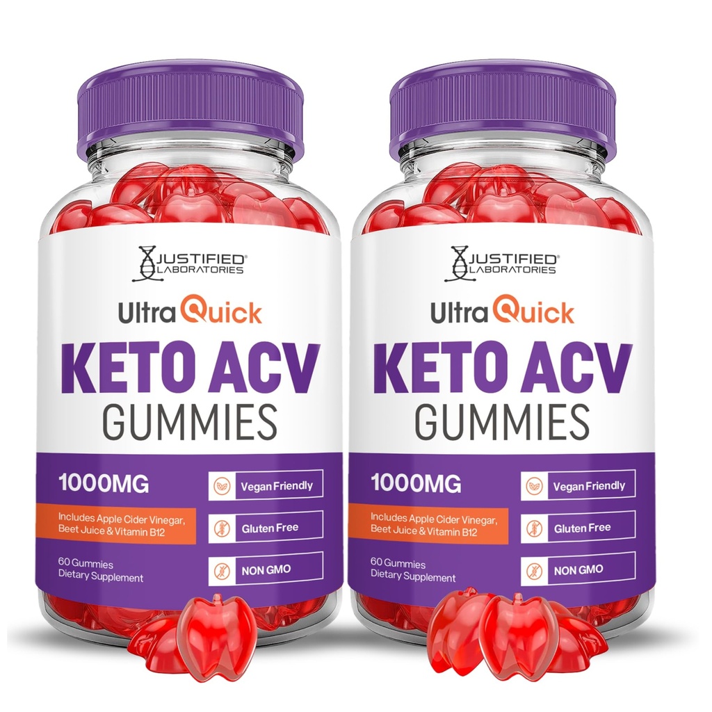 Justified Laboratories (2 Pack Ultra Quick Keto ACV Advanced Formula 1000MG Μηλίτη Ξίδι μήλου Formulated with Pomegranate Beet Juice Powder B12 Vegan Non GMO 120 Gummies
